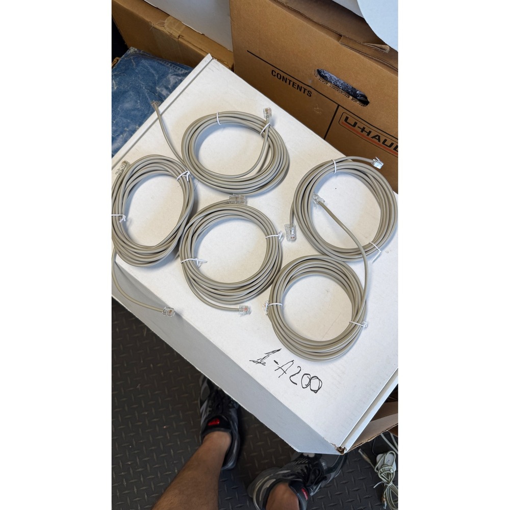 Lot of 5 Grey Telephone Line Cords RJ11 Modular Phone Cables Landline Accessory